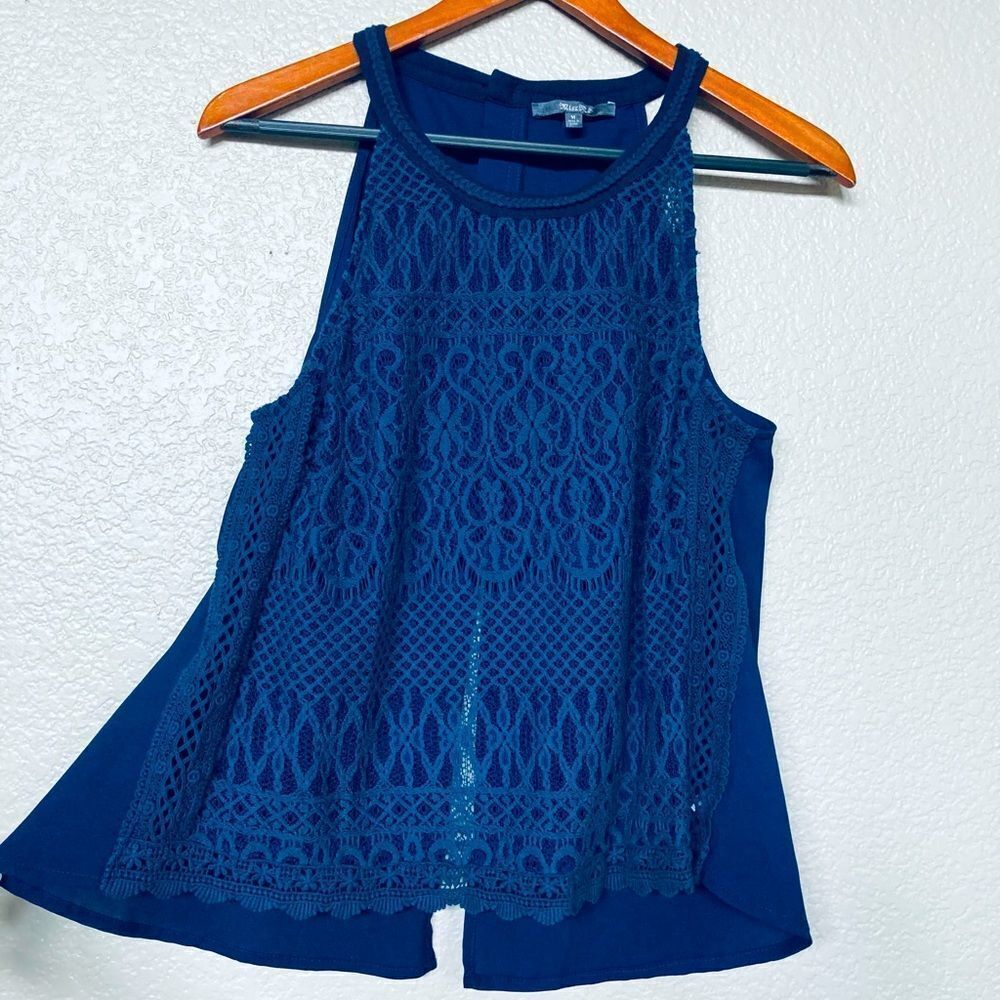 Miss Me Boho Sheer Lace Open Back Top M